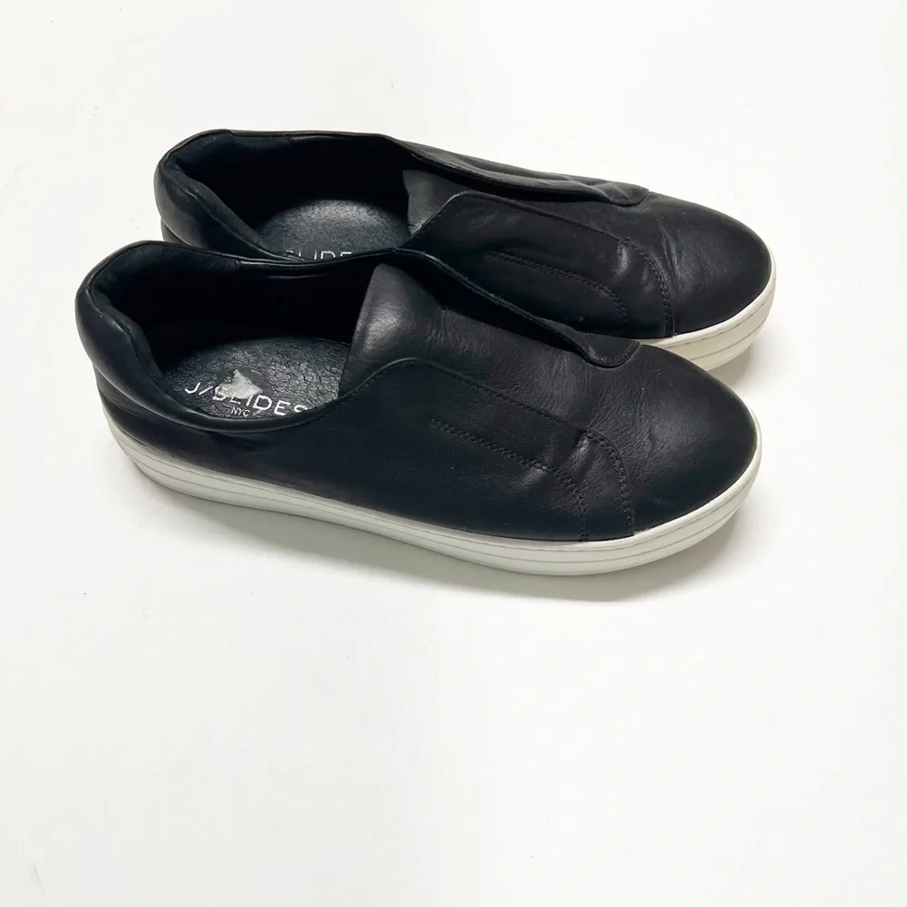 J Slides Womens Black Leather Heidi Chunky Platform Slip On Sneaker Size 10
